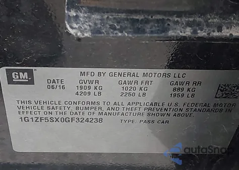 2016 Chevrolet Malibu 2Lt z USA, uszkodzony, nr VIN 1G1ZF5SX0GF324238